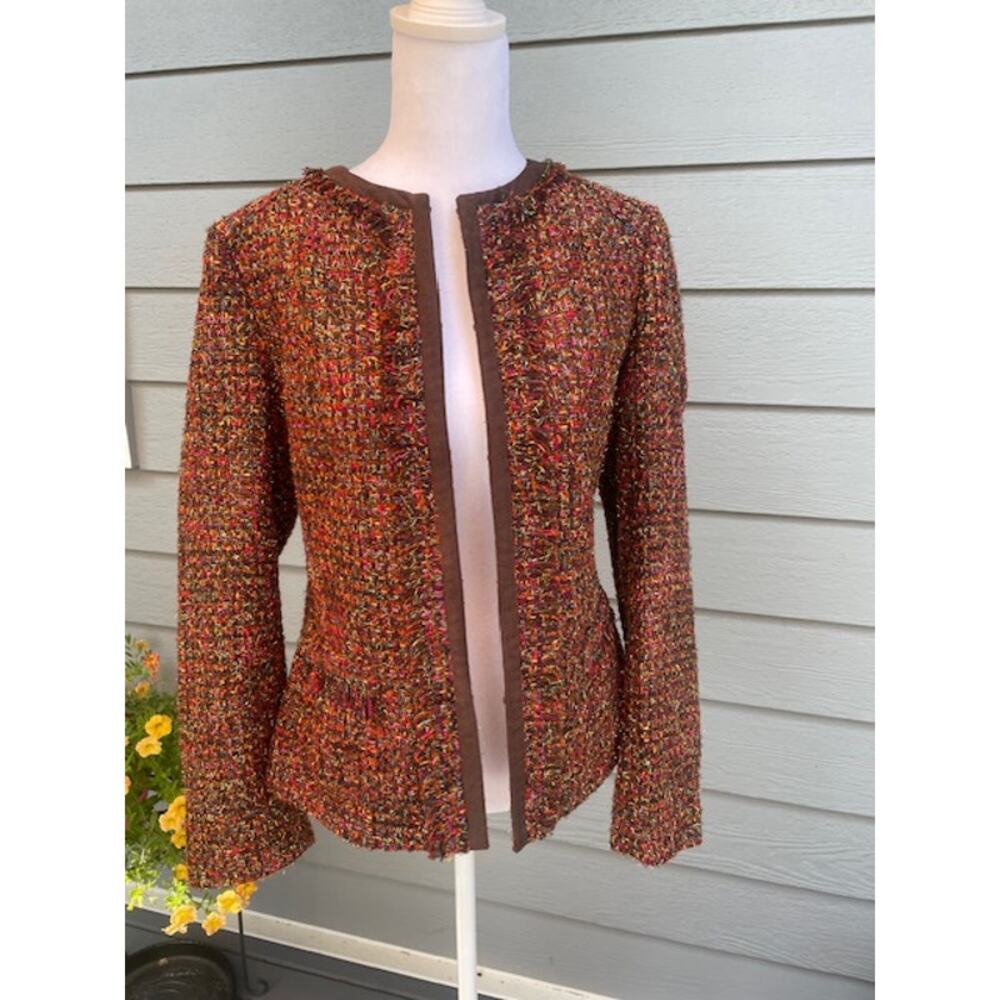 Chico's Size 0 (size 8) Bouclee Jacket‎ Blazer Multicolor w/ Gold Thread